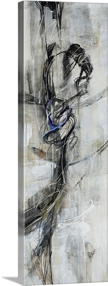 Figurative art work of a female dancer in various shades of black and gray.