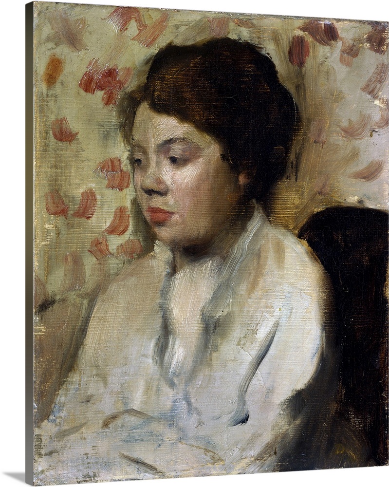 This small portrait appears to be a rapidly executed study of mood and figure type. Degas, who was closely attuned to the ...