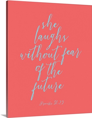 Proverbs 31:25 - Scripture Art in Teal and Coral