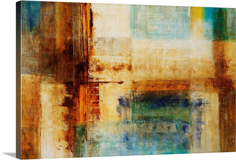 Abstract artwork that consists of blocks of color in different sizes running both horizontally and vertically on the print.