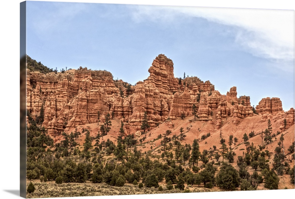 Red sedimentary rocks make up the cliffs of Bryce Canyon National Park, Utah.