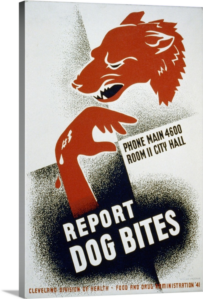 Report Dog Bites - WPA Poster Wall Art, Canvas Prints, Framed Prints