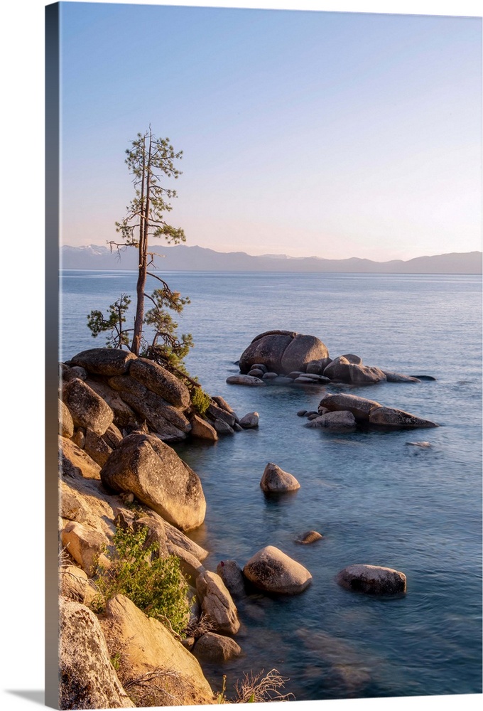 View of Lake Tahoe's rocky shore in California and Nevada.