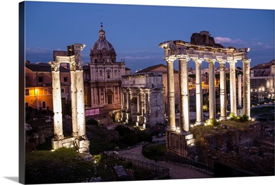 Roman Forum at Night, Rome, Italy, Europe