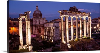 Roman Forum at Night, Rome, Italy, Europe - Panoramic