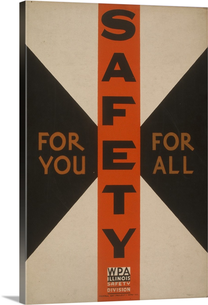 Artwork for the WPA Illinois Safety Division promoting safety, showing a civil defense symbol.