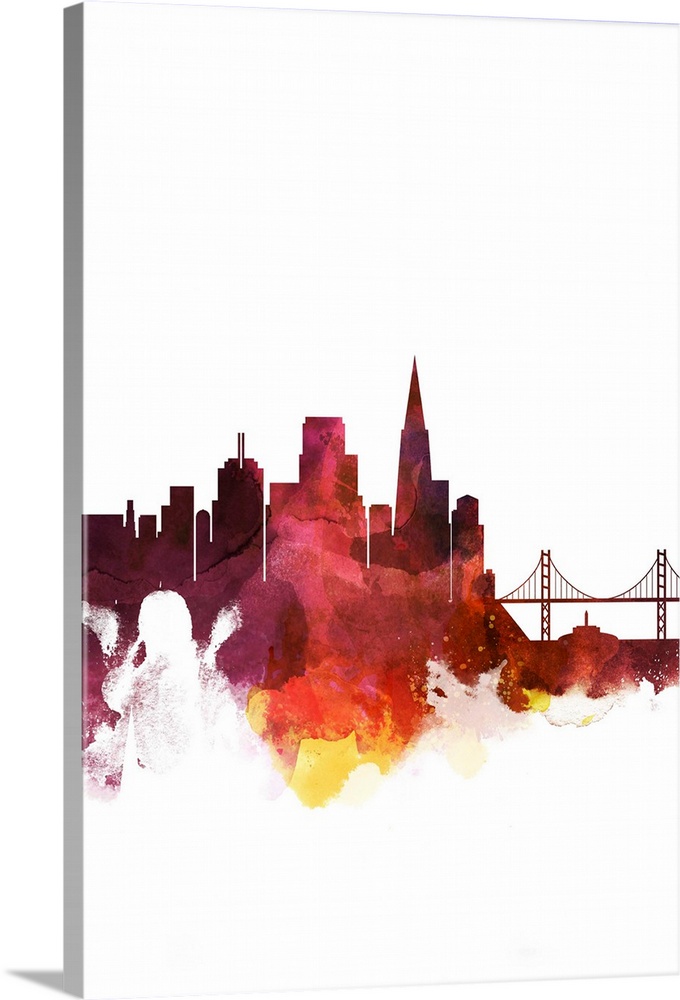 The San Francisco city skyline in colorful watercolor splashes.