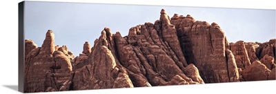 Sandstone fins over the desert landscape in Arches National Park, Utah