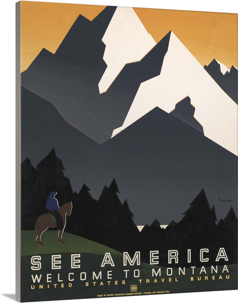 Montana Scenic Mountains United States America Travel Advertisement Art Poster 