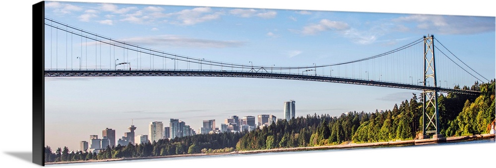 Side view of Lions Gate Bridge in Vancouver, British Columbia, Canada.