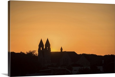 Silhouette of Duke Chapel at sunset, Durham, North Carolina