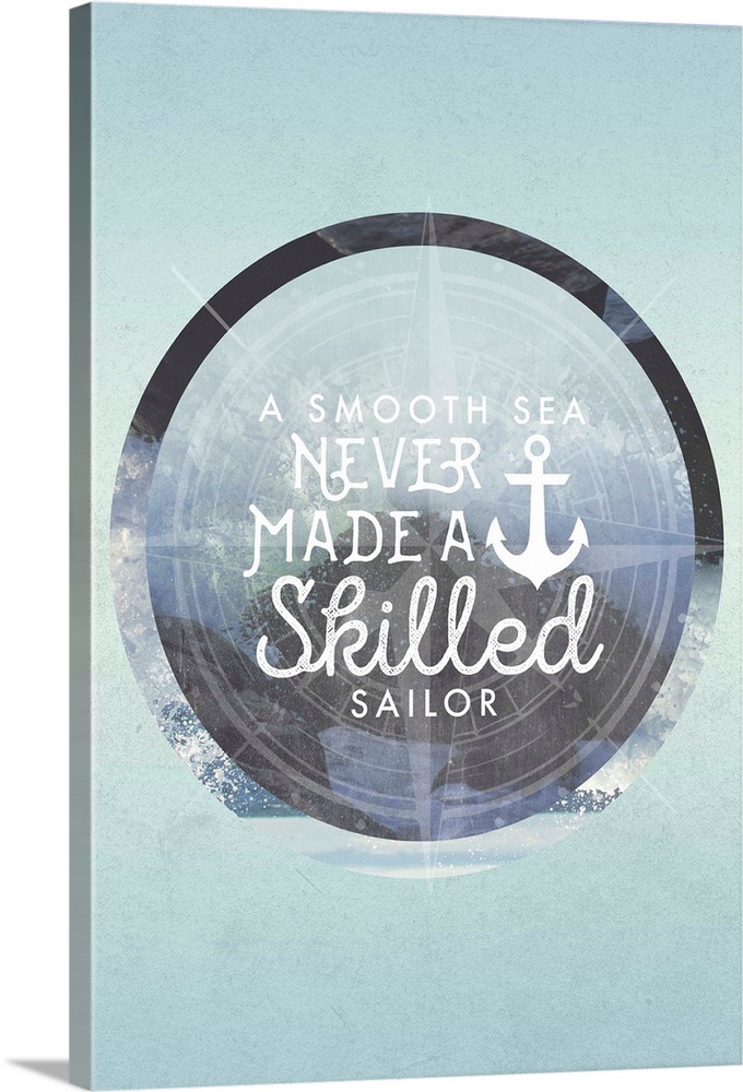 Typography artwork against a photograph of the sea.
