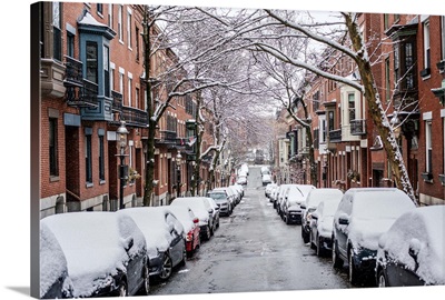 Snow Covered Cars Parked On Street, Boston, Massachusetts