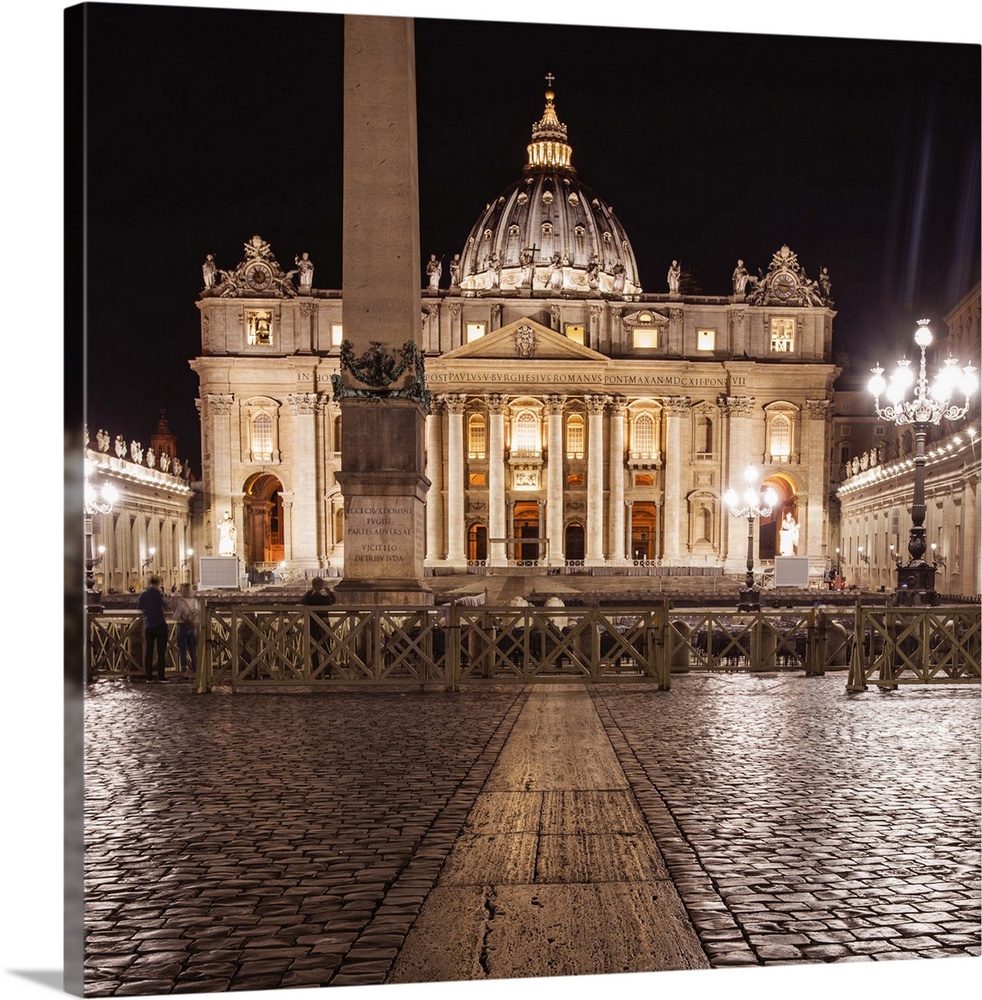 St. Peter's Basilica at Night, Vatican City, Italy, Europe Stretched Canvas  Print