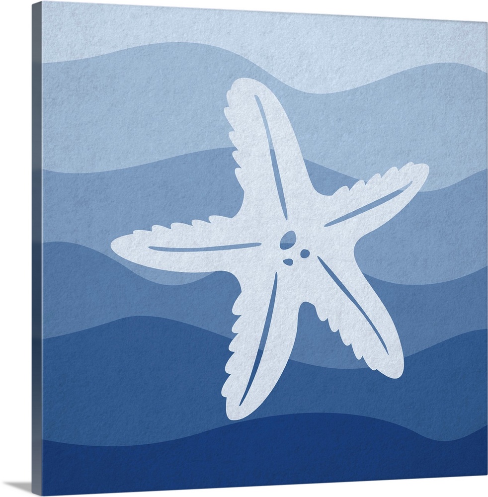 Nursery art of a starfish swimming in blue waves.