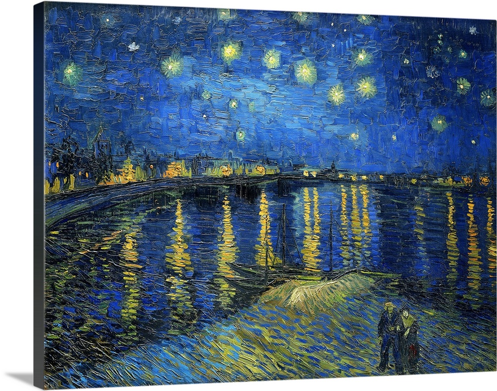 Vincent van Gogh's Starry Night Over the Rhone (1888) famous landscape painting.