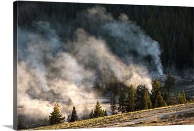 Steam Rising from A Hot Spring at Yellowstone National Park