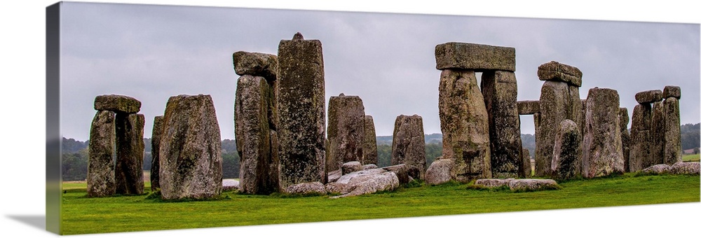 Panoramic photograph of Stonehenge, a prehistoric monument and now a historic landmark in Wiltshire, England, United Kingdom.