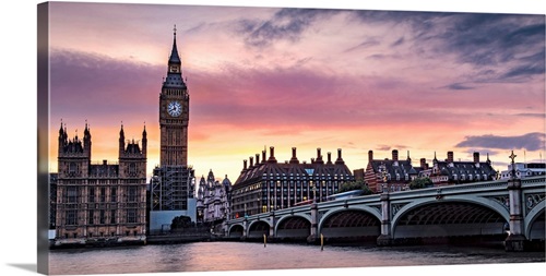 Sunset Over Big Ben, Westminster, London, England, Uk - Panoramic 