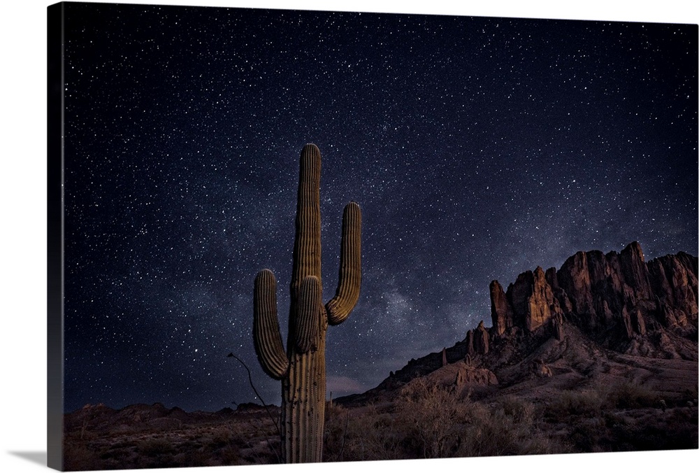View of Superstition Mountains at night, in Phoenix, Arizona.