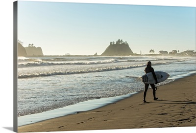 Surfer Walking the Shore, La Push Beach, Washington, USA