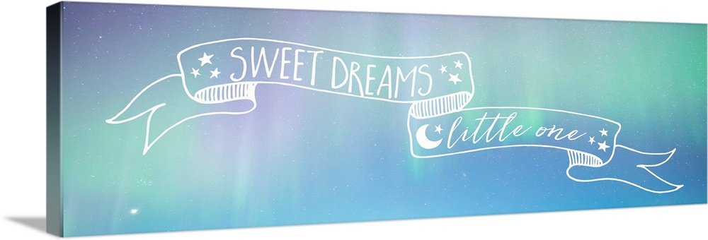 Sentimental message on a banner decorated with stars, over an aurora borealis.
