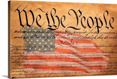 The Preamble To The United States Constitution With Flag