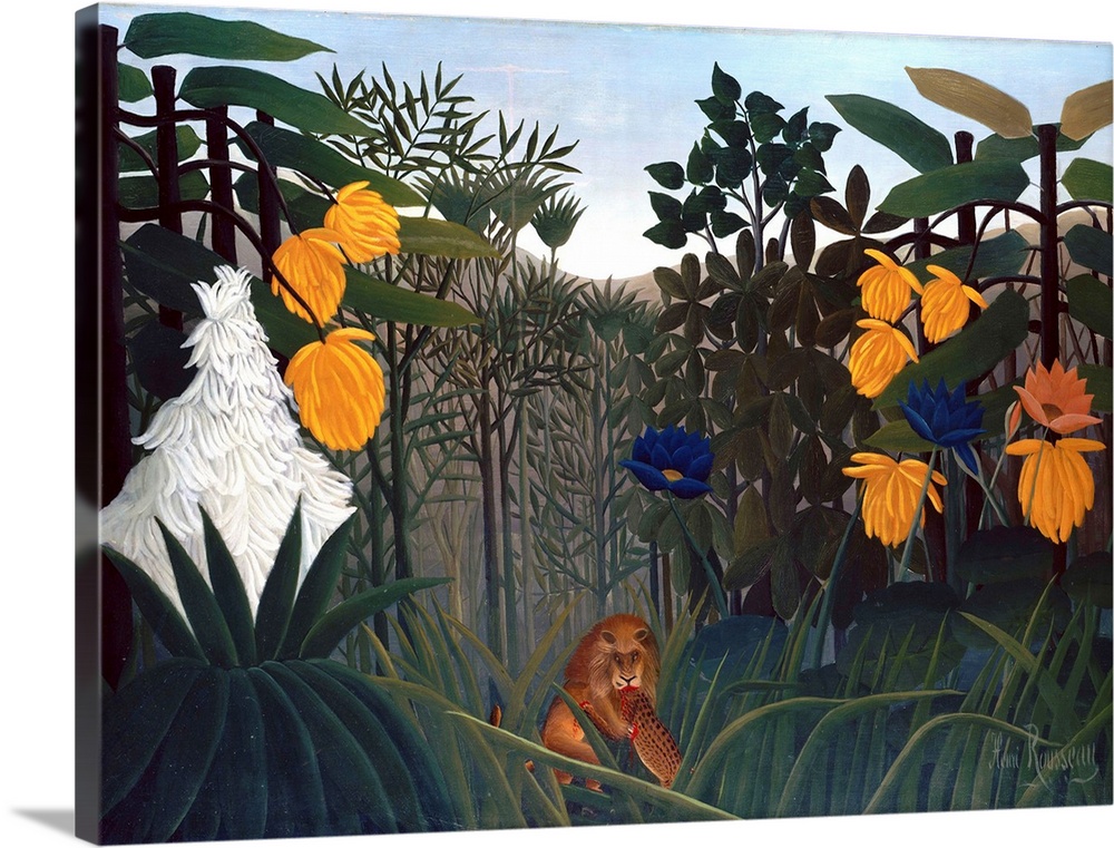 This work was probably shown in the Salon d'Automne of 1907, but it treats a theme that Rousseau first explored in?Surpris...