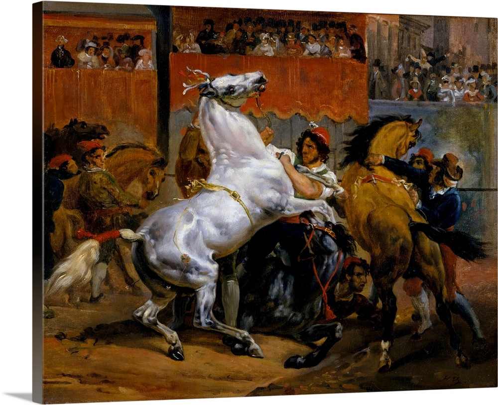 Races of riderless horses were a highlight of Rome's Carnival, held each February before Lent. Vernet's painting depicts g...