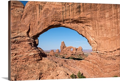 The Turret Arch seen through the North Window Arch, Arches National Park, Utah