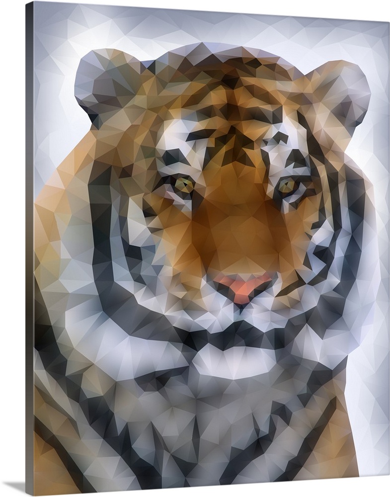 Portrait of a tiger in low poly geometric shapes.