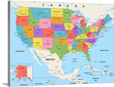 US Map - Color, Modern Text