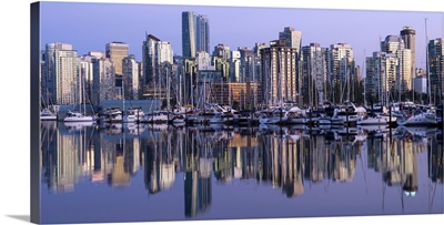 Vancouver, BC, Canada Skyline and Harbor Reflecting at Sunset - Crop