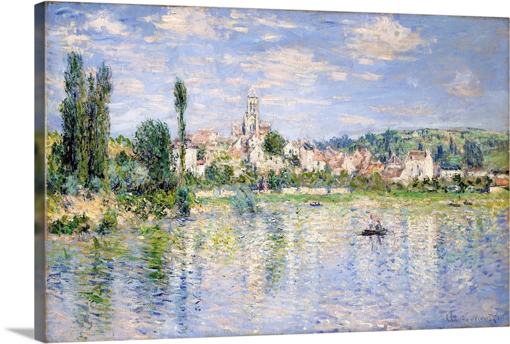 In this view of Vetheuil, seen from the opposite bank of the Seine, the flicker of individual brushstrokes reflects Monet'...