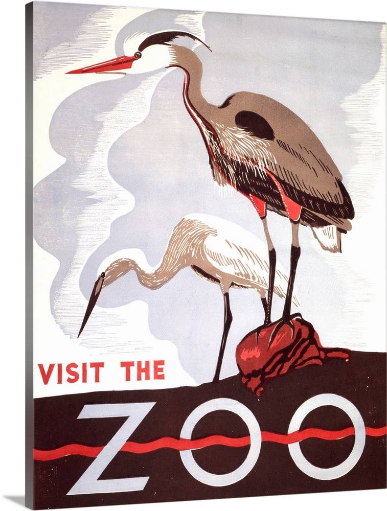 Visit the zoo. Poster promoting the zoo as a place to visit, showing two herons. Library of Congress, Prints and Photograp...