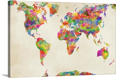 Watercolor World Map with Borders