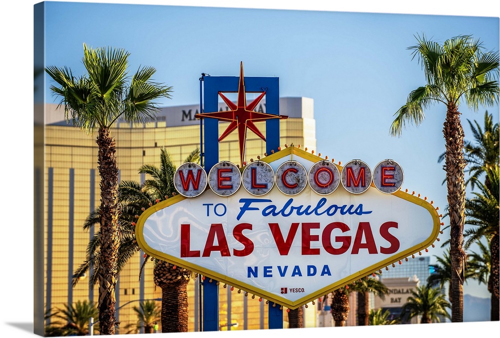 Photograph of the Welcome to Fabulous Las Vegas Nevada sign with palm trees in the background.