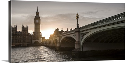 Westminster Bridge and Big Ben at Sunset, Westminster, London, England, UK