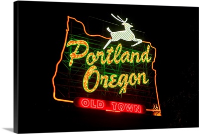 White Stag Sign At Night, Portland, Oregon
