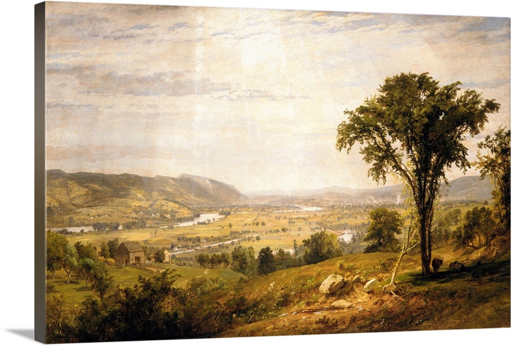 This is an oil study for Cropsey's monumental Valley of Wyoming. The view is from a promontory called Inman's Hill, lookin...
