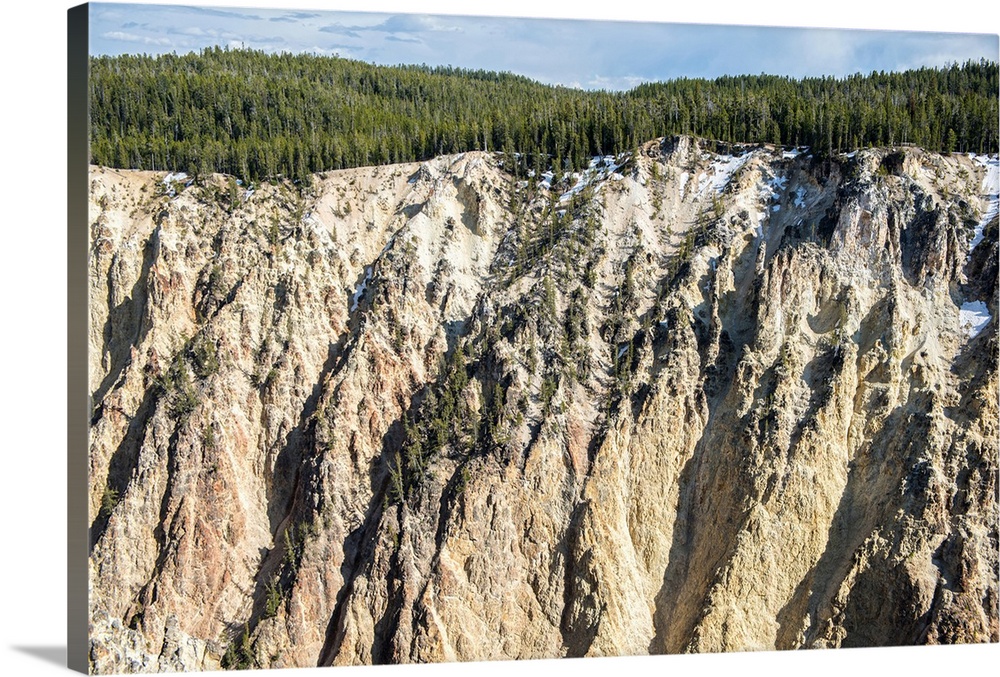 Canyons and lush forests are located at Yellowstone National Park in Wyoming.