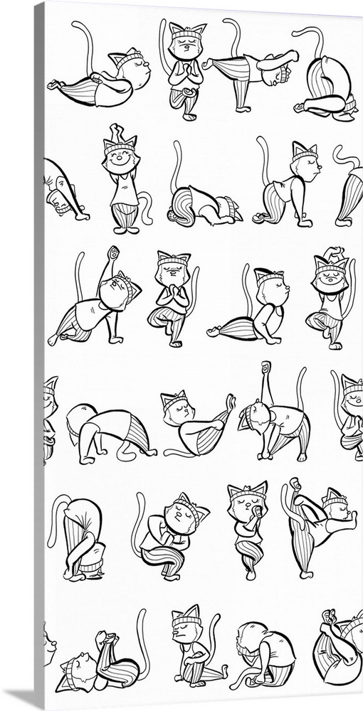 Cute cats performing a variety of yoga poses.