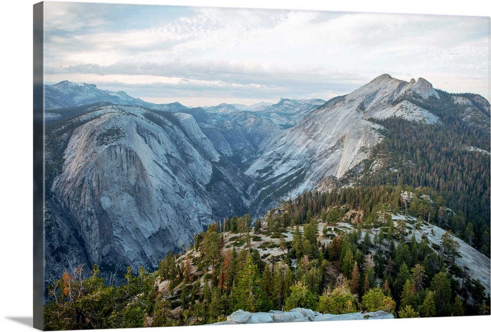View of Yosemite Valley from Half Dome in Yosemite National Park, California.