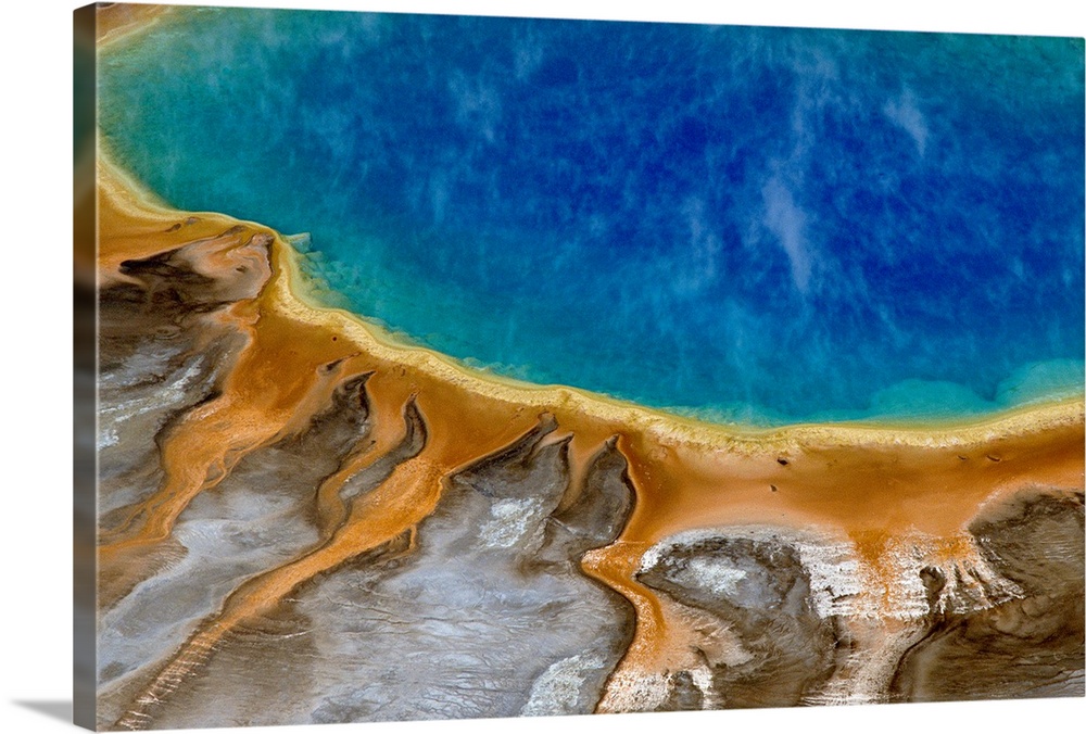 Large image print of a spring  at Yellowstone National Park viewed from above.