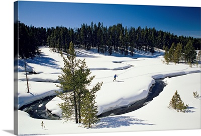Virginia Creek, with a cross-country skier, Yellowstone National Park, Montana