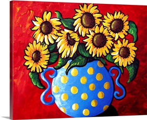 Sunflowers in Blue Polka Dots image thumbnail