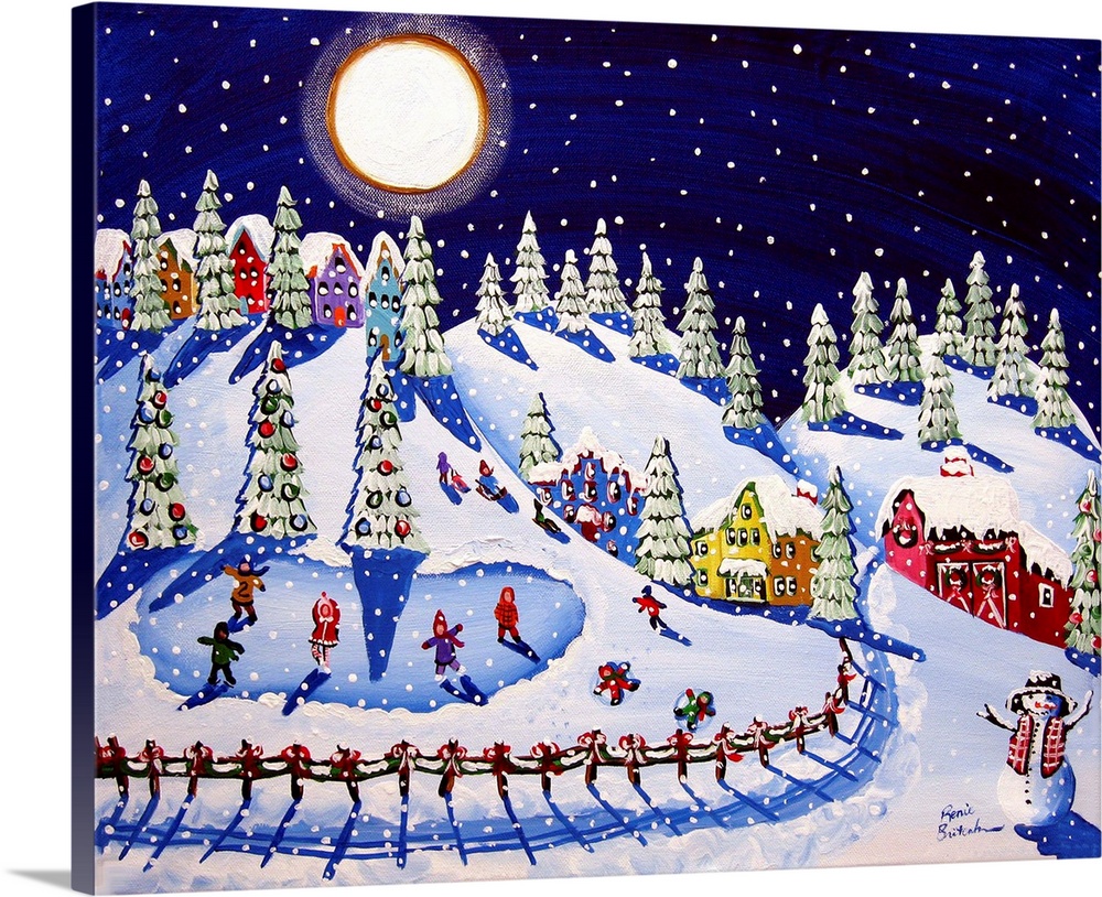 Another in a series of paintings in tribute to Vince Guaraldi. Fun, whimsical folk art winter scene.
