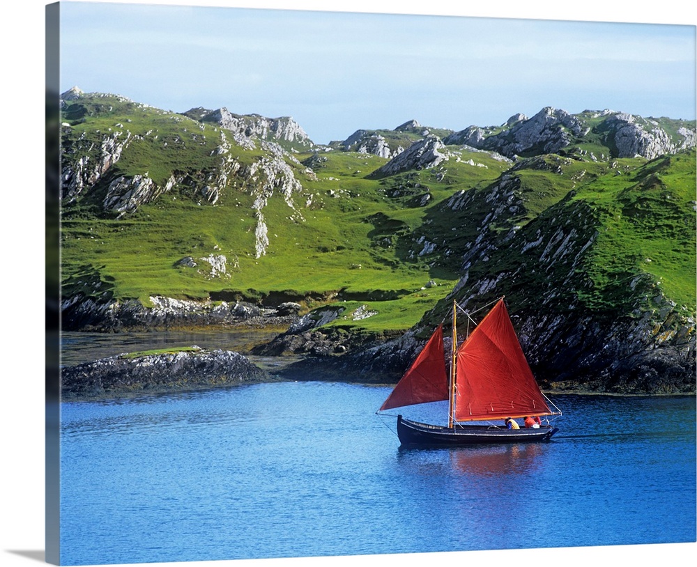 Boat In The Sea, Galway Hooker, County Galway, Republic Of Ireland