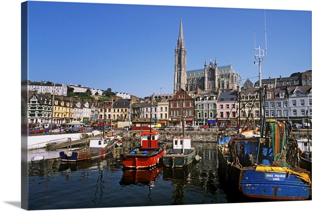Boats Moored At A Harbor, Cobh, County Cork, Republic Of Ireland