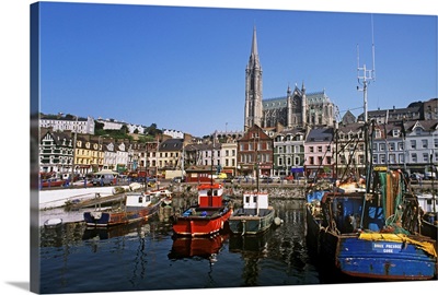 Boats Moored At A Harbor, Cobh, County Cork, Republic Of Ireland